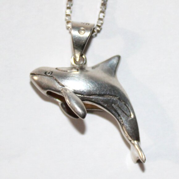 Sterling Silver Orca Whale Necklace - Picture 2 of 7
